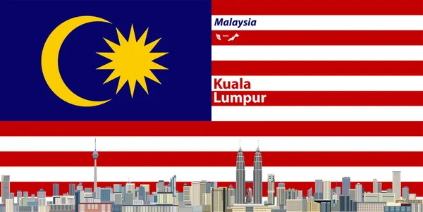 Ilustración Vectorial Del Horizonte Kuala Lumpur Con Bandera Malasia Fondo — Archivo Imágenes Vectoriales