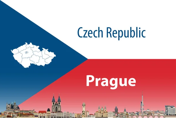 Vetor Ilustração Horizonte Cidade Praga Com Bandeira Mapa República Checa — Vetor de Stock