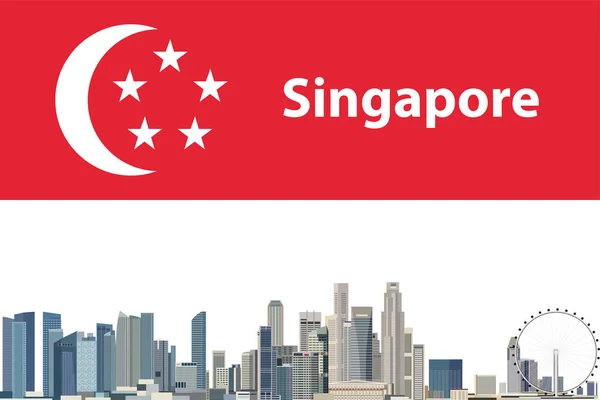 Ilustración Vectorial Del Horizonte Singapur Con Bandera Singapur Fondo — Archivo Imágenes Vectoriales