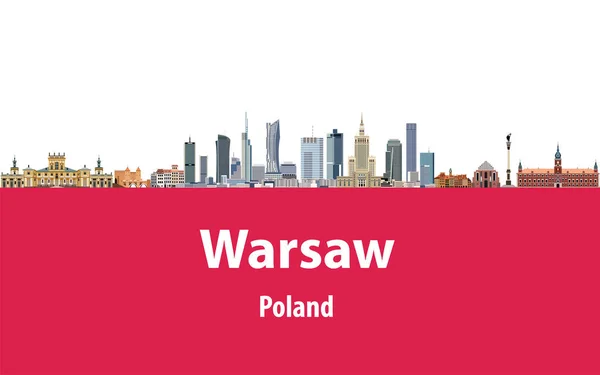 Ilustracja Wektorowa Panoramę Warszawy Flagą Polski Tle — Wektor stockowy