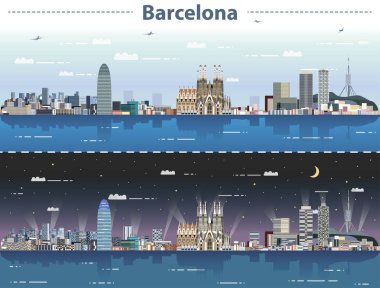 Barcelona cityscape vektör çizim ve gündüz