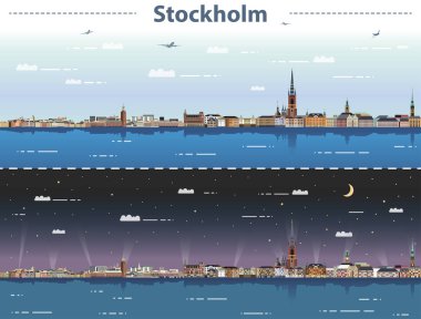 vektör çizim Stockholm şehir manzarası, gece ve gündüz