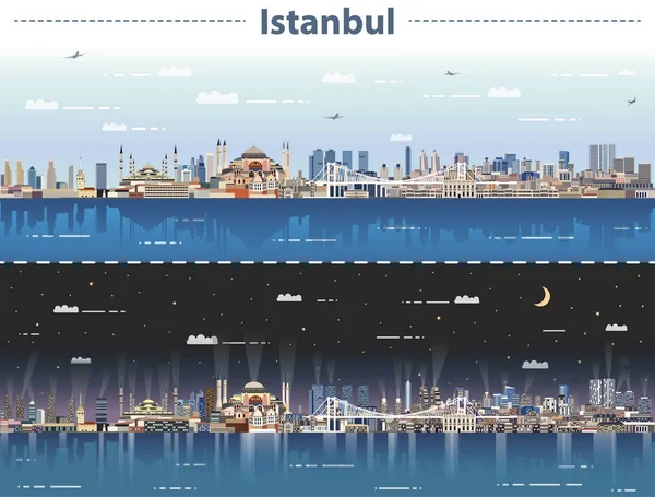 Vector Illustration Istanbul City Skyline Day Night — Stock Vector