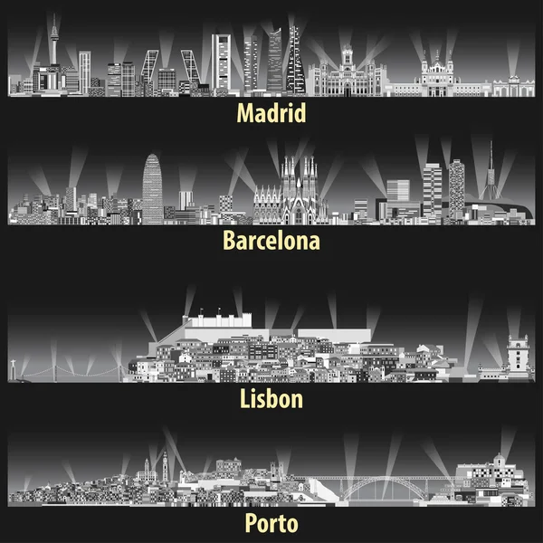 Ilustración Abstracta Vector Madrid Barcelona Lisboa Porto Skylines Ciudades Por — Vector de stock
