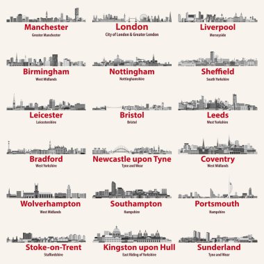 England cities isolated skylines. Vector illustration clipart