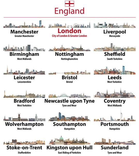 Μεγαλύτερες Πόλεις Της Αγγλίας Διανυσματικά Εικονογραφήσεις Skylines Αποχρώσεις Του Μπλε — Διανυσματικό Αρχείο