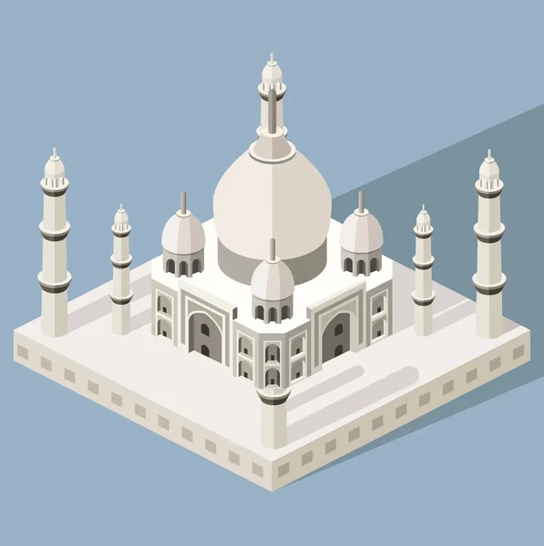 Icône Isométrique Vectorielle Mausolée Taj Mahal Avec Ombre Fond Style — Image vectorielle