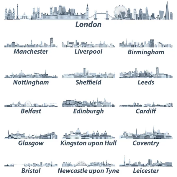 Ilustración Vectorial Reino Unido Ciudades Más Grandes Skylines Tintes Color — Archivo Imágenes Vectoriales