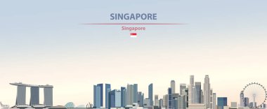 Singapur şehir manzarası renkli gradyan güzel gün gökyüzü arka plan üzerinde vektör çizim ile Singapur bayrağı