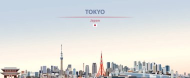 Tokyo şehir manzarası renkli gradyan güzel gün gökyüzü arka plan üzerinde vektör soyut çizim Japonya bayrağı ile