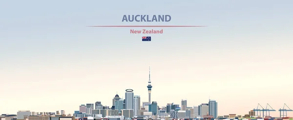뉴질랜드의 국기와 화려한 그라데이션 배경에 오클랜드 스카이 라인의 — 스톡 벡터