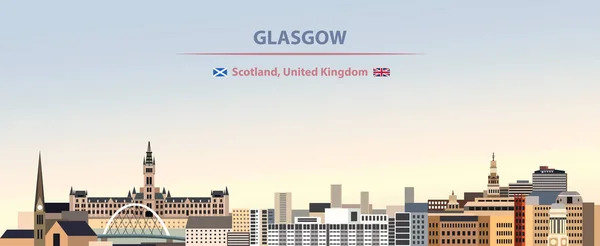 格拉斯哥城市天际线的向量例证在五颜六色的梯度美丽的天天空背景与苏格兰和英国的旗子 — 图库矢量图片