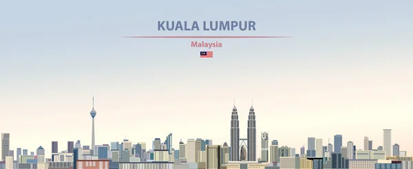 マレーシアのフラグとカラフルなグラデーションの美しい日空を背景にクアラルンプール市内のスカイラインのベクトルの抽象的なイラスト — ストックベクタ