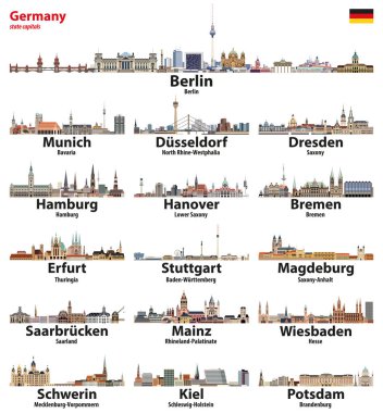 Almanya devlet başkentleri şehir silueti. Vektör çizim ayrıntılı