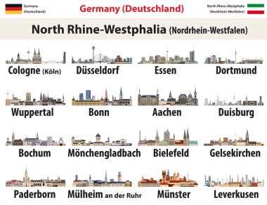 Almanya Devlet North Rhine - Westphalia en büyük şehirler silüetini simgeler vektör kümesi