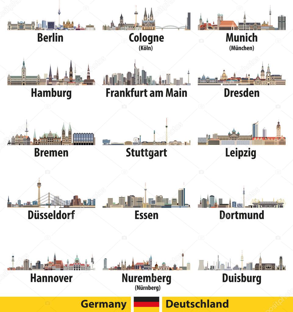 Germany largest cities skylines isolated icons vector illustration