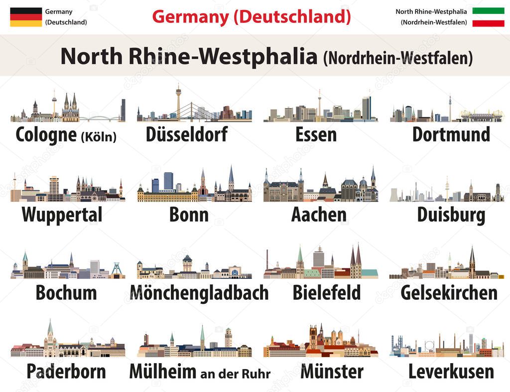 vector set of Germany state North Rhine- Westphalia largest cities skylines icons