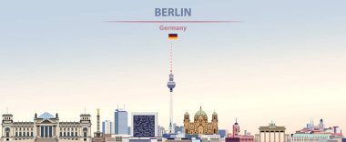 Berlin şehir manzarası renkli gradyan güzel gün gökyüzü arka plan üzerinde vektör çizim Almanya bayrağı ile