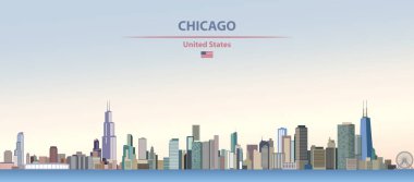 Amerika Birleşik Devletleri bayrağı ile Chicago şehir manzarası renkli gradyan güzel gün gökyüzü arka plan üzerinde vektör çizim