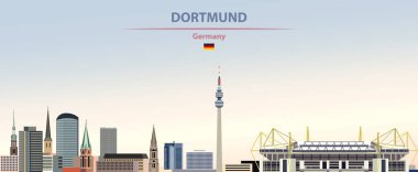 Bayrak Almanya'nın Dortmund şehir manzarası renkli gradyan güzel gün gökyüzü arka plan üzerinde vektör çizim