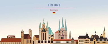 Erfurt şehir manzarası renkli gradyan güzel gün gökyüzü arka plan üzerinde vektör çizim Almanya bayrağı ile