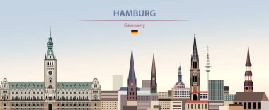 Hamburg şehir manzarası renkli gradyan güzel gün gökyüzü arka plan üzerinde vektör çizim Almanya bayrağı ile