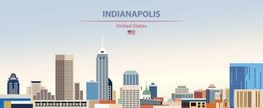 Amerika Birleşik Devletleri bayrağı ile Indianapolis şehir manzarası renkli gradyan güzel gün gökyüzü arka plan üzerinde vektör çizim