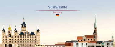 Almanya bayrağı ile Schwerin şehir manzarası renkli gradyan güzel gün gökyüzü arka plan üzerinde vektör çizim