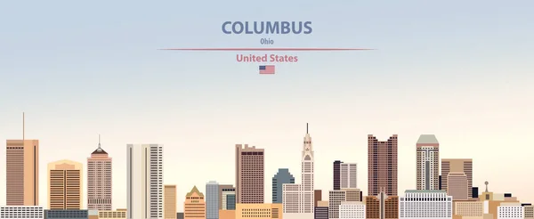 哥伦布城市天际线的向量例证在五颜六色的梯度美丽的天天空背景与美国的旗子 — 图库矢量图片