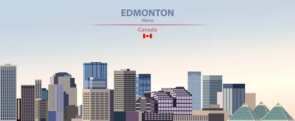埃德蒙顿城市天际线的向量例证在五颜六色的梯度美丽的天天空背景与加拿大的旗子 — 图库矢量图片