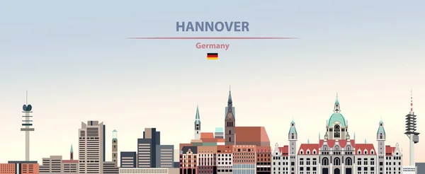 汉诺威城市天际线的向量例证在五颜六色的梯度美丽的天天空背景与德国的旗子 — 图库矢量图片