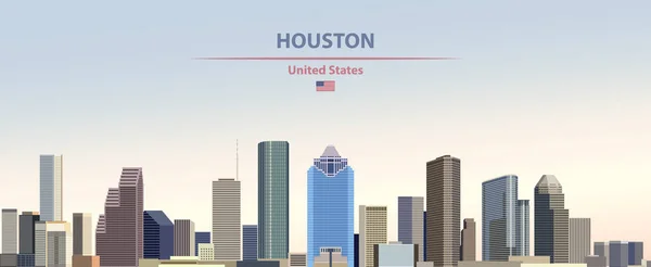 休斯敦城市天际线的向量例证在五颜六色的梯度美丽的天天空背景与美国的旗子 — 图库矢量图片