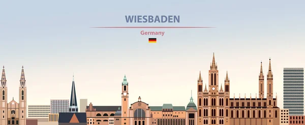 Vektorillustration Wiesbaden City Skyline Färgglada Gradient Vacker Dag Himmel Bakgrund — Stock vektor