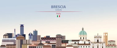 Vector illustration of Brescia city skyline on colorful gradient beautiful day sky background with flag of Italy clipart