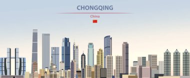 Renkli degrade güzel gündüz arka plan üzerinde Chongqing şehir silueti Vektör illüstrasyon