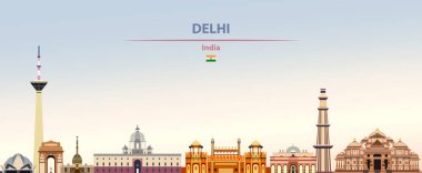 Vector illustration of Delhi city skyline on colorful gradient beautiful daytime background  clipart