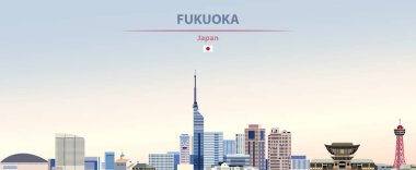 Renkli degrade güzel gündüz arka plan fukuoka şehir silueti Vektör illüstrasyon
