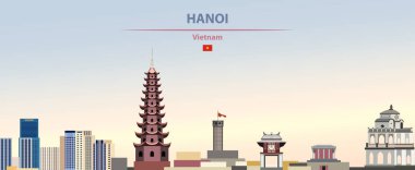 Renkli degrade güzel gündüz arka plan üzerinde Hanoi şehir silueti Vektör illüstrasyon 