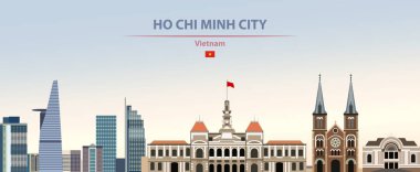 Renkli degrade güzel gündüz arka plan üzerinde Ho Chi Minh City siluetvektör illüstrasyon 