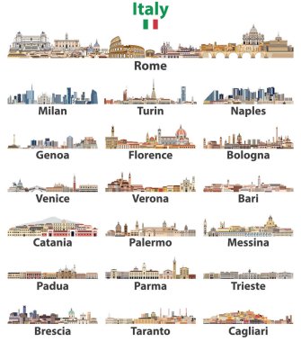 İtalya şehirler ufuk çizgisi beyaz arka plan üzerinde izole. Vektör yüksek ayrıntılı illüstrasyon