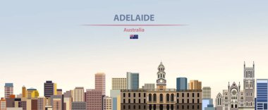 Vector illustration of Adelaide city skyline on colorful gradient beautiful day sky background with flag of Australia clipart