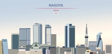 Renkli degrade güzel gündüz arka plan üzerinde Nagoya şehir silueti Vektör illüstrasyon