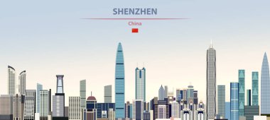 Vector illustration of Shenzhen city skyline on colorful gradient beautiful daytime background clipart