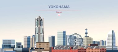 Renkli degrade güzel gündüz arka plan üzerinde Yokohama şehir silueti Vektör illüstrasyon