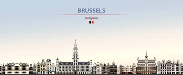 Vector Illustratie Van Brussels City Skyline Kleurrijke Gradiënt Mooie Dag — Stockvector