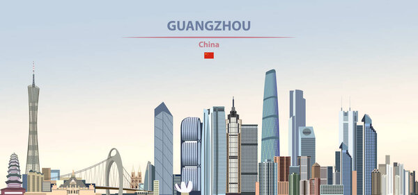 Vector illustration of Guangzhou city skyline on colorful gradient beautiful daytime background