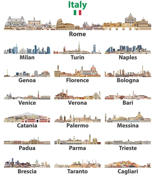 Italia Città Città Skylines Isolato Sfondo Bianco Alta Illustrazione Dettagliata — Vettoriale Stock