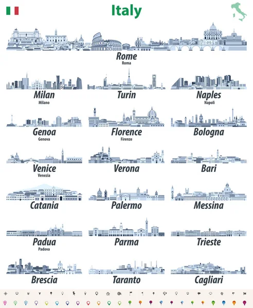 Les Villes Italiennes Ont Isolé Des Icônes Détaillées Dans Des — Image vectorielle