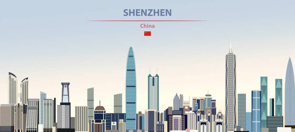 Vector illustration of Shenzhen city skyline on colorful gradient beautiful daytime background