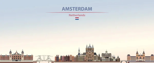 Illustrazione Vettoriale Della Città Amsterdam Skyline Sul Variopinto Gradiente Bellissimo — Vettoriale Stock